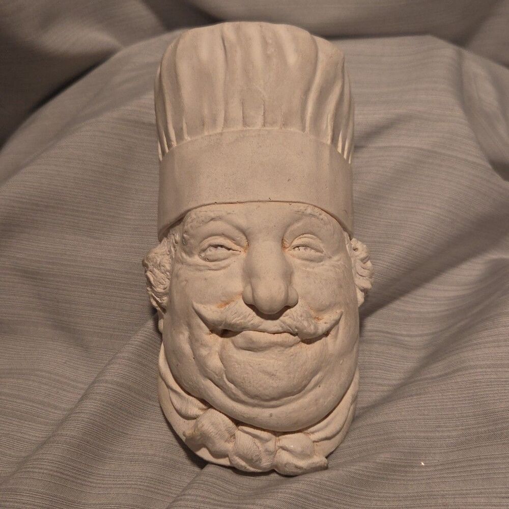 VTG Chalkware Head Chef Unmarked All White Similar To Bossons